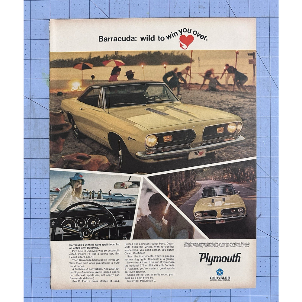 1967 Plymouth Barracuda by Chrysler Car Print Ad